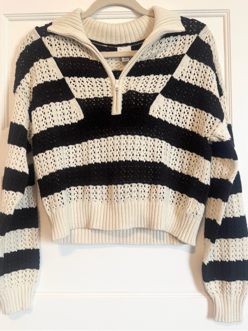 NWT A New Day Striped Half-Zip Sweater Size Small Black & Cream Coastal Grandma